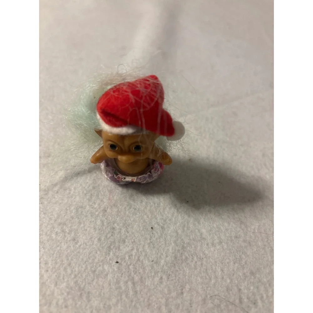 Vintage Russ Troll Doll Tiny Christmas Santa Hat Hawaiian Shorts Mint Green Hair